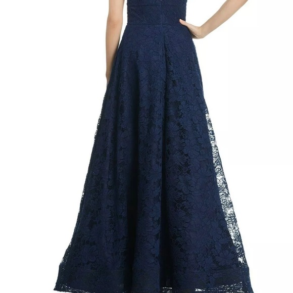 AQUA Womens Navy Sleeveless V Neck Full-Length Fit + Flare Formal Dress Size: 6 - Picture 2 of 3